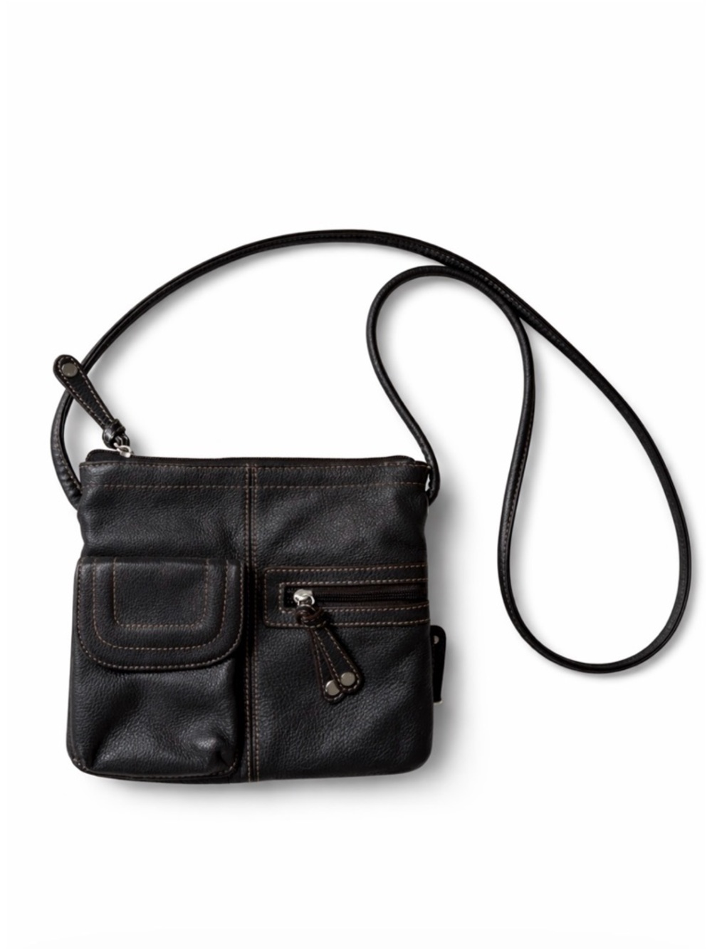 Tignanello Carson Pebbled Black Leather Crossbody Purse